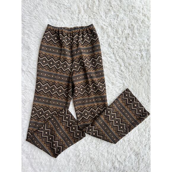 70s Funky Patterned Double Knit Poly Pants - Picture 1 of 12